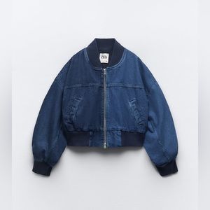 NWT Zara Oversized Cropped Denim Bomber Jacket
